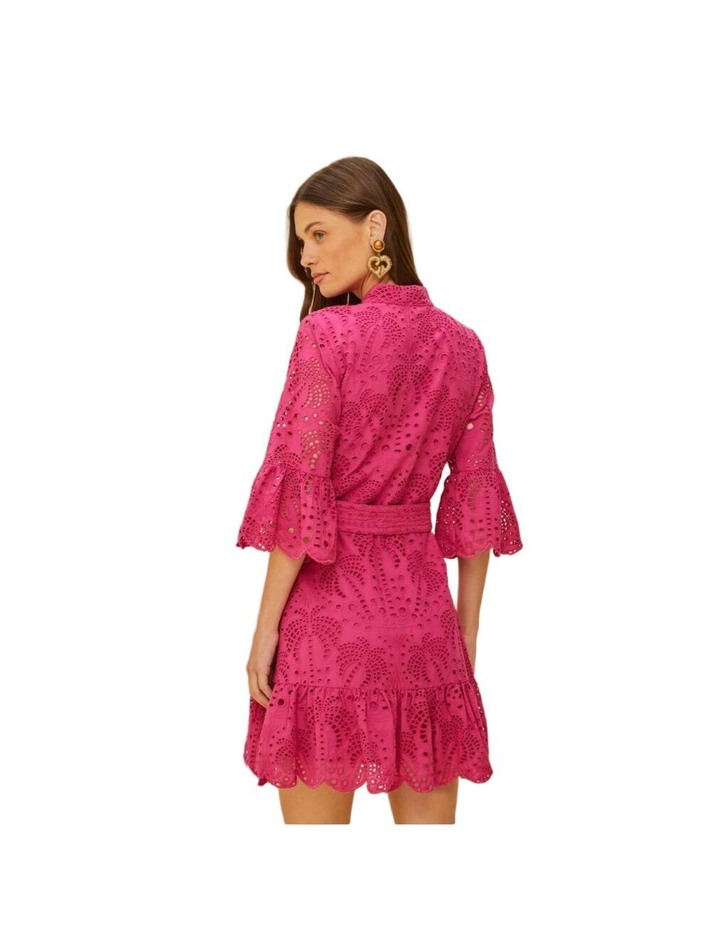 FARM Rio Pink Palm Eyelet Lace Boho Mini Dress - Picture 3 of 11